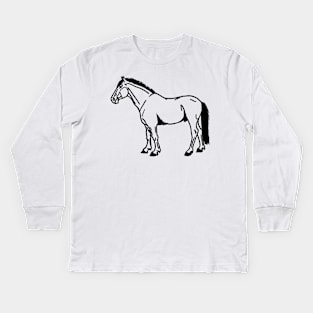 black horse line art Kids Long Sleeve T-Shirt